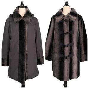 Dennis by Dennis Basso Reversible Faux Fur Hooded Coat Gray Black Large